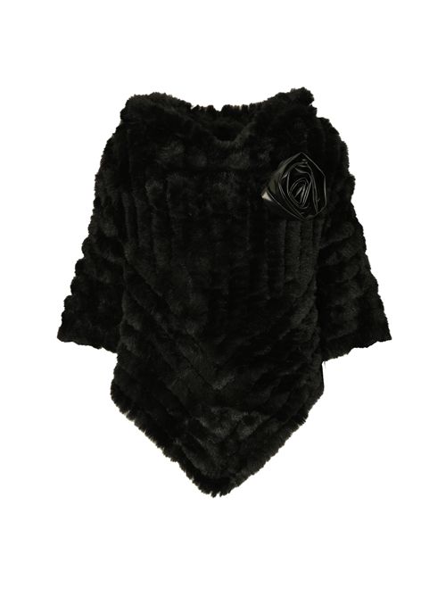 Poncho in faux fur con spilla floreale Nero BLUGIRL | PF5001 T030022222